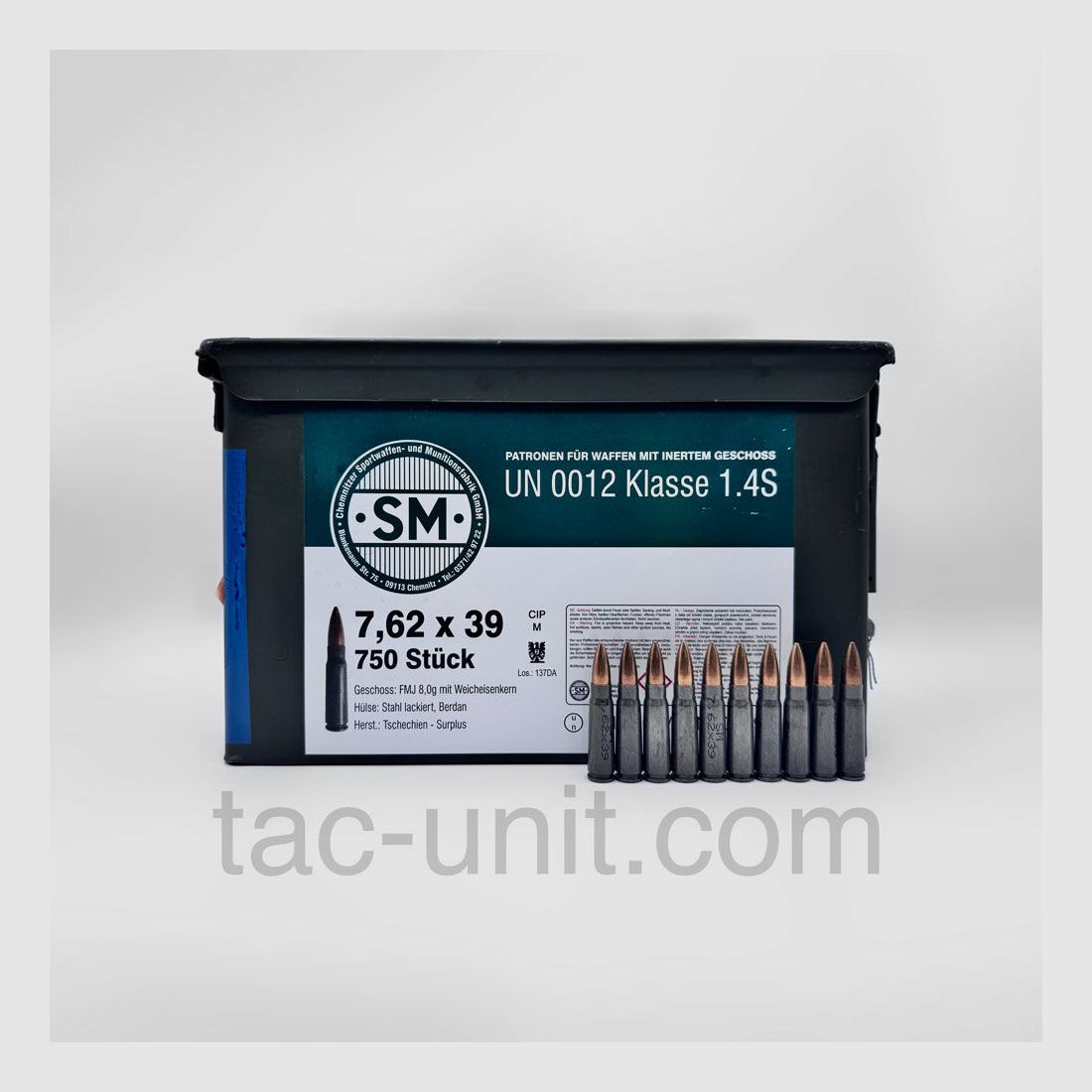 SM (Surplus) 7,62×39 FMJ 8.0g nucleo in acciaio dolce 750 cartucce in cassa di munizioni M2A1