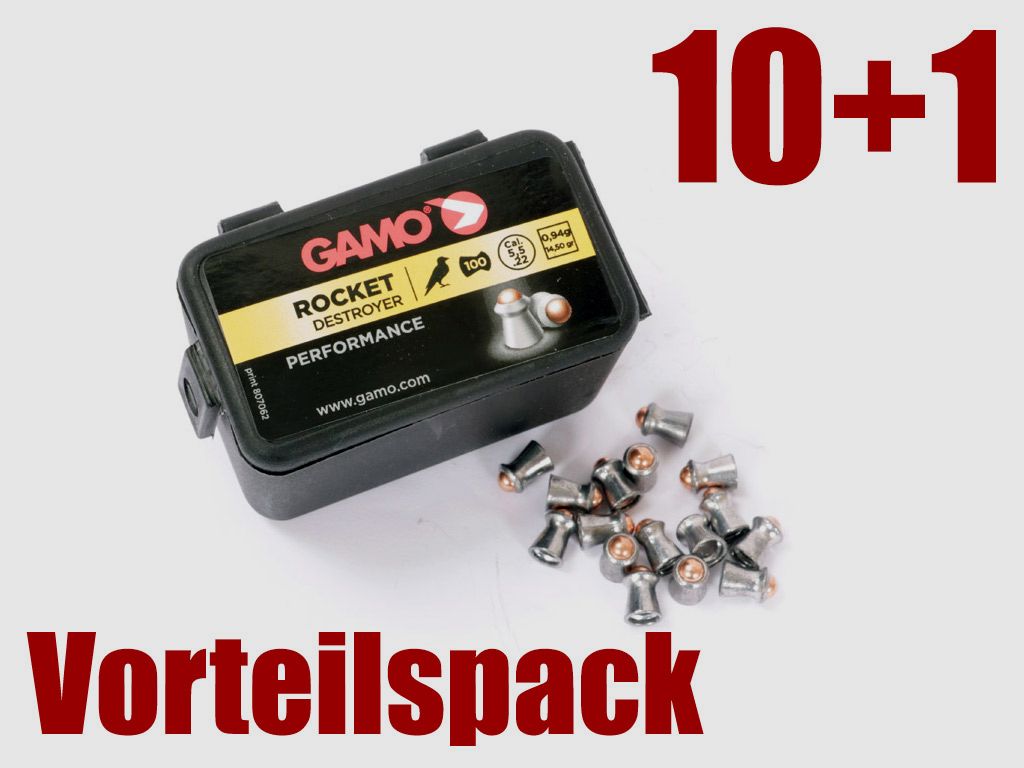 Vorteilspack 10+1 Rundkopf Diabolos Gamo Rocket Kaliber 5,5 mm 0,94 g glatt Stahlkugel 11 x 100 StĂĽck