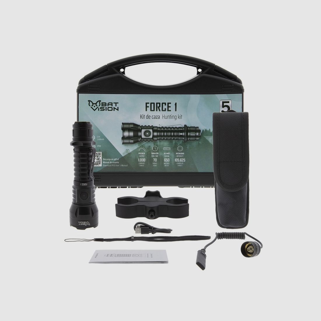 LED-Taschenlampe FORCE ONE 1000 LUM mit Jagd-Kit BAT-VISION, Bild 1 von 7
