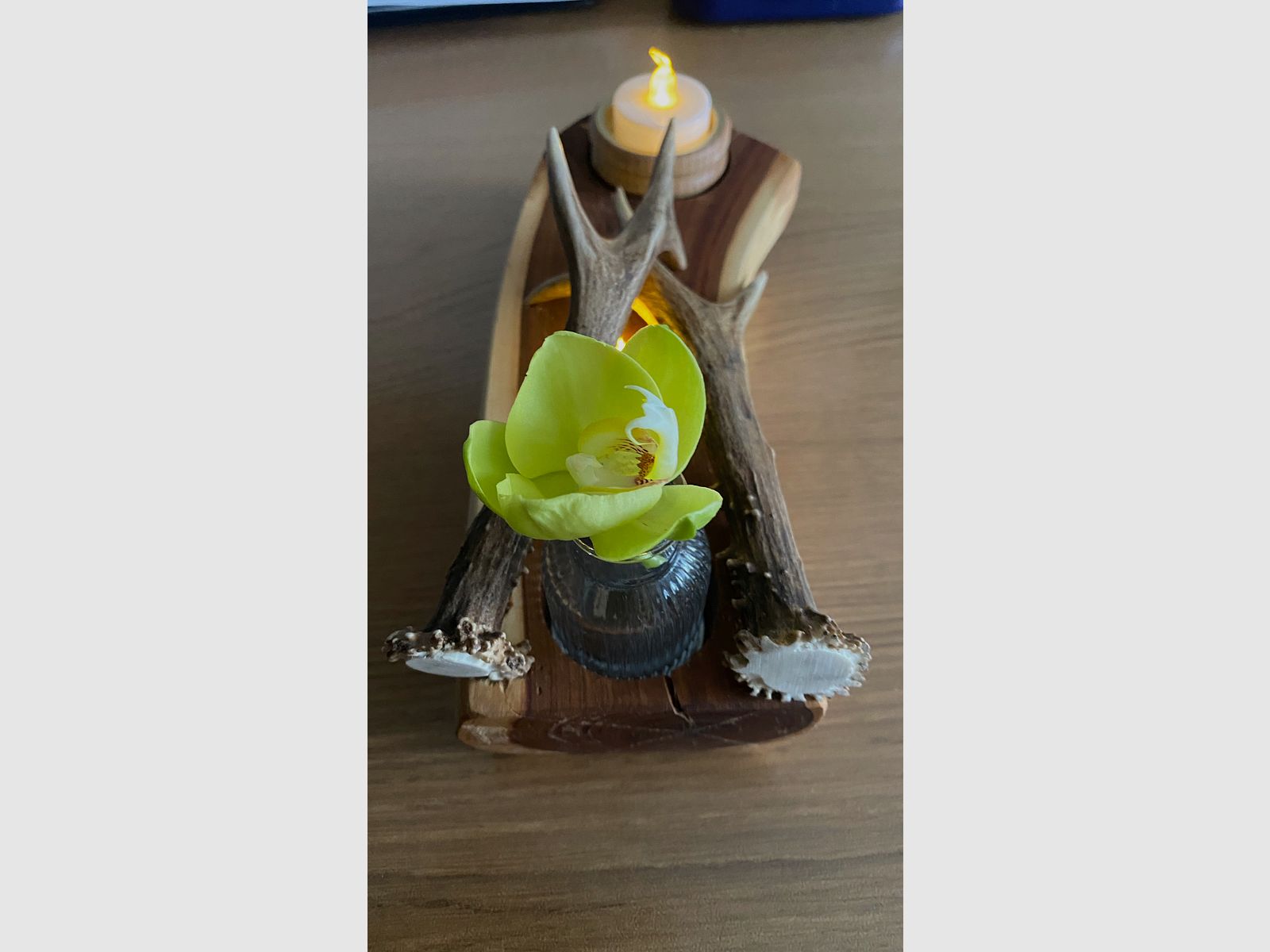 Tischdeko Deko Beleuchtung Vase Geweihstangen Holz