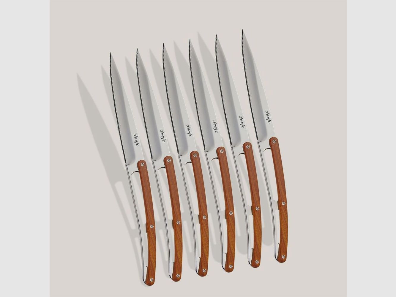 6 Deejo-Steakmessern Serrated, Olivenholz