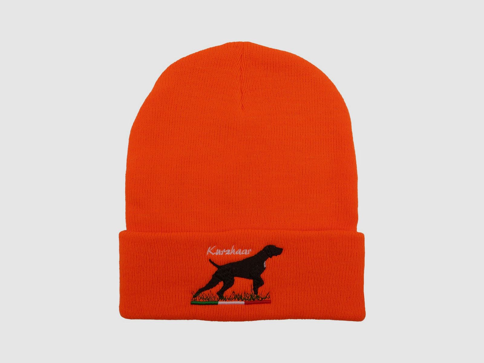 Oranje hoed met korte haarprint