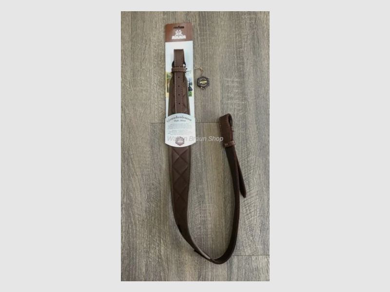 AKAH Gewehrriemen aus Elchleder, mit Polsterung, gesteppt, Braun, L100cm, B 6cm.