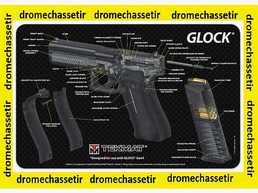 Tapis de nettoyage neoprene decor Pistolet GLOCK coupe didactique