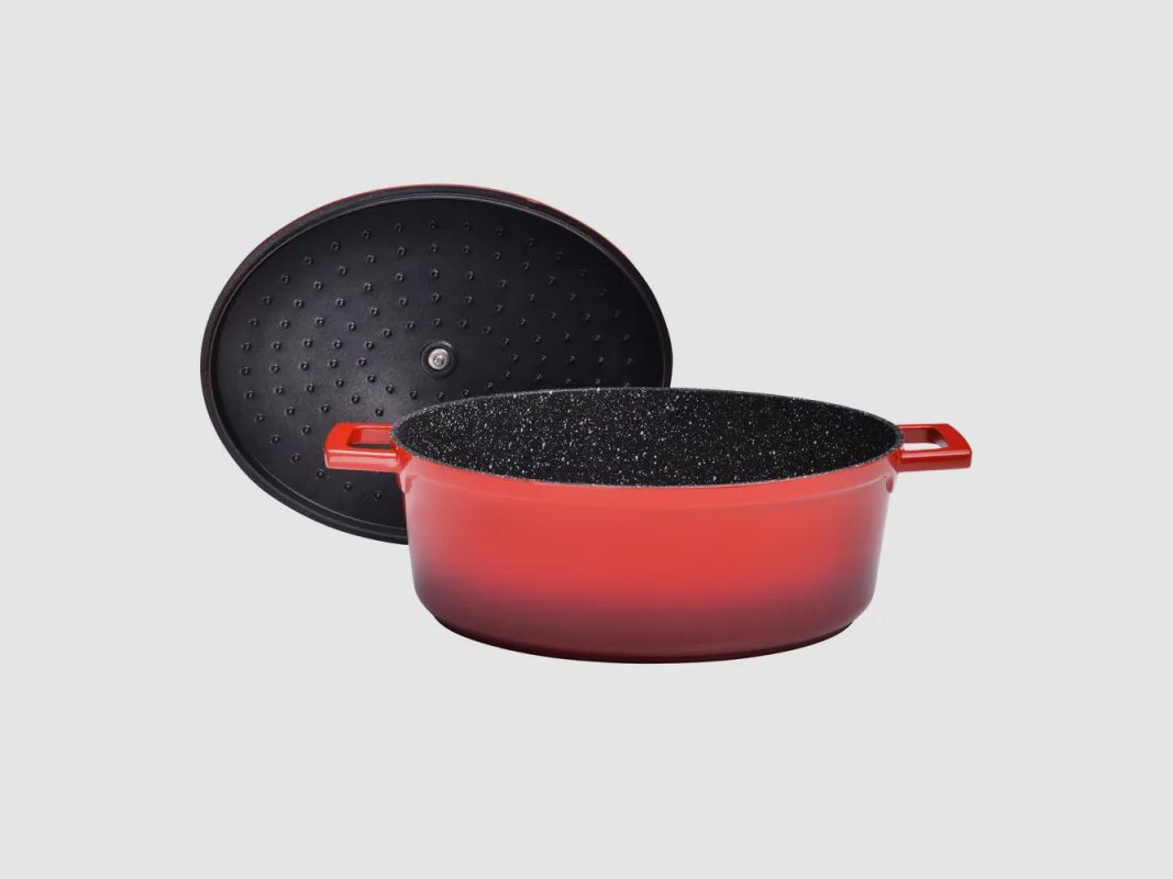 Cocotte en fonte aluminium ovale rouge 26 cm, image 3 sur 13