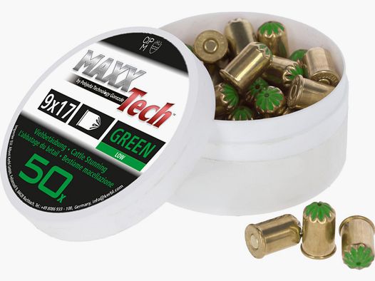 MAXXTech Cartouches d'étourdissement pour animaux Cal. 9x17 vert 50 pcs.