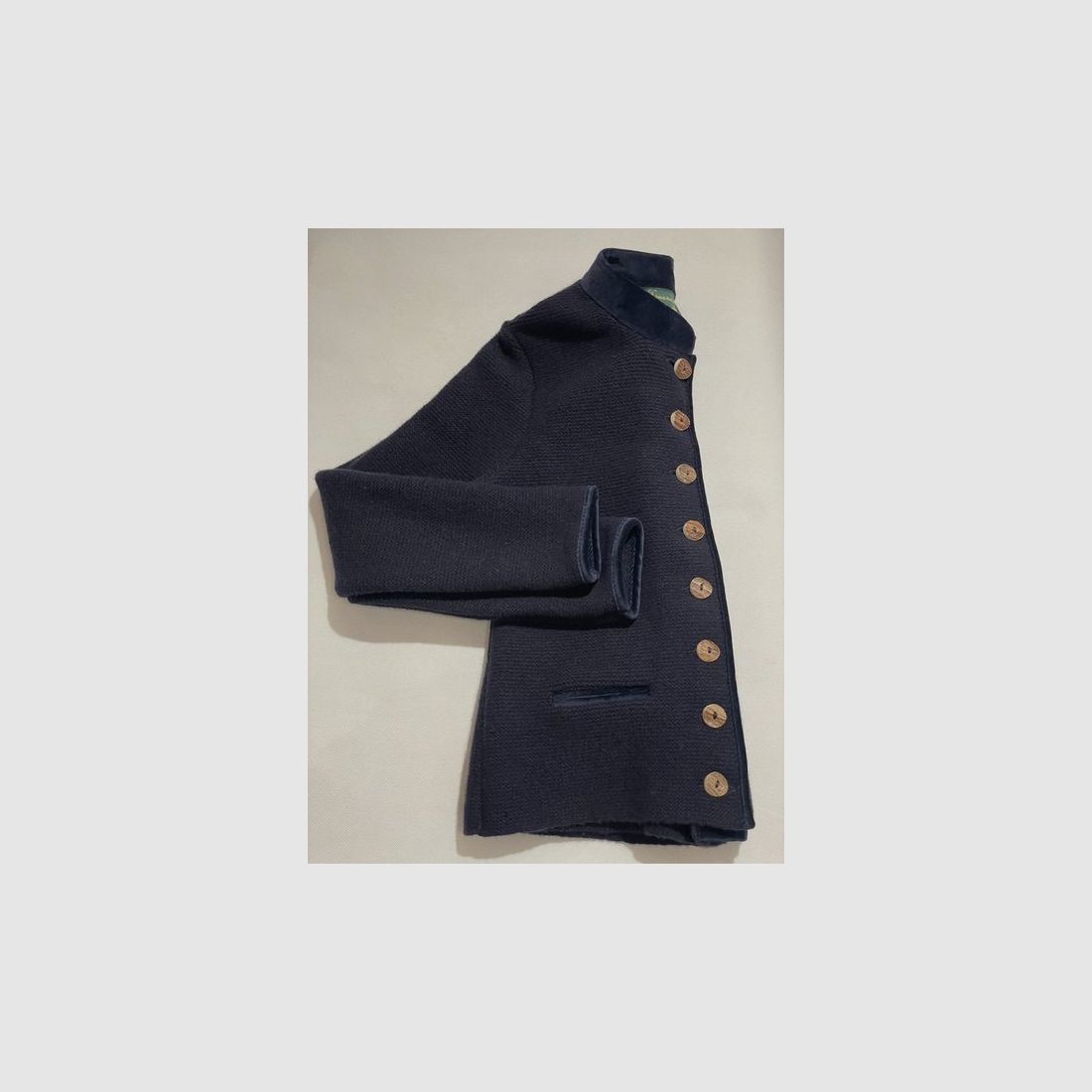 Dames vest van merinowol met fluwelen plooi in marineblauw, afbeelding 1 van 2