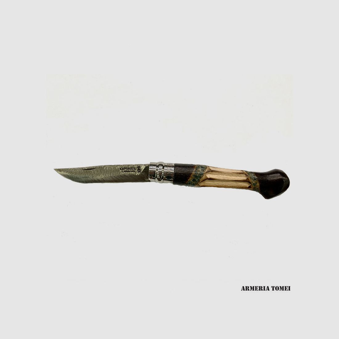 COUTEAU – OPINEL – N.8 CARBONE AVEC DESSIN – SCULPTÉ – FAIT MAIN