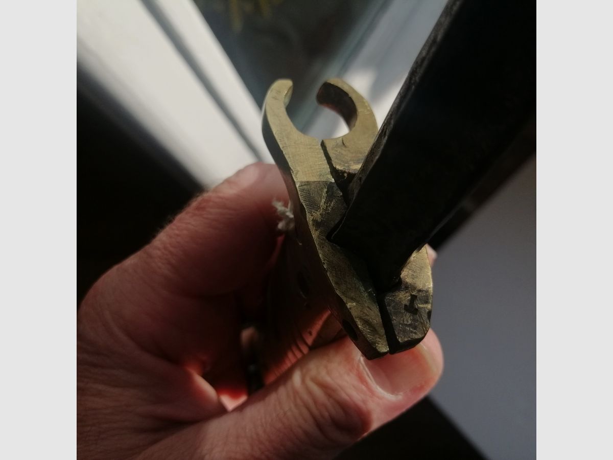 Rarissime ERSOC Bajonett Ersatz EB75 deutsch – Griff aus Messing auf Basis Klinge des Bajonetts mit Hülse Albini Braendlin, Bild 11 von 15