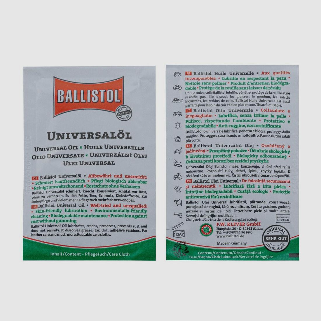 Ballistol Universalöl-Tücher - Box mit 10 - Schnelle Reinigung und Schutz - Vielseitigkeit und Effizienz, Bild 2 von 3