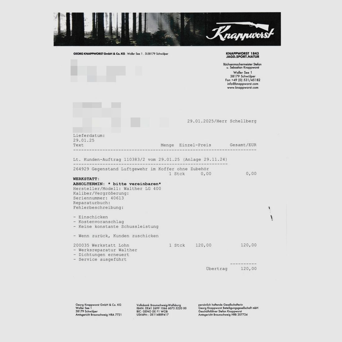 Walther LG 400 Alutec Wettkampf Senior Auflage