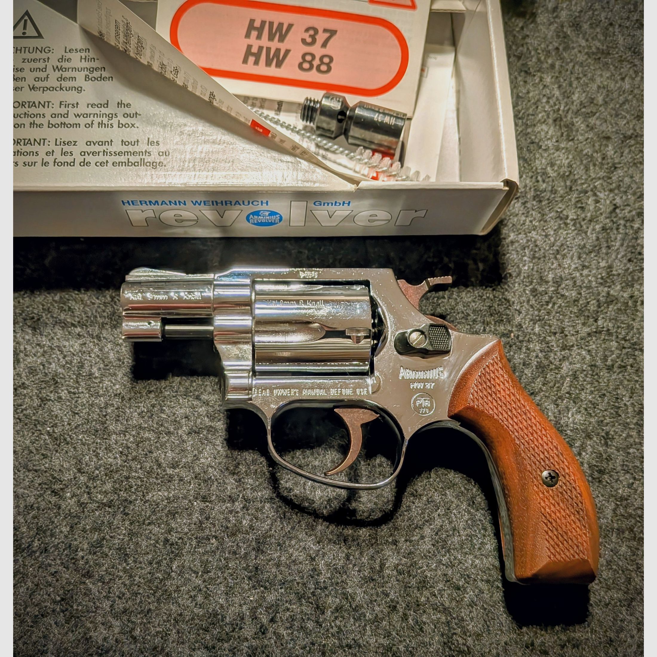 Weihrauch HW 37 Chrom PTB779 Kal.9mm R.Knall + Nowy + Rewolwer strzelający ostrzegawczo