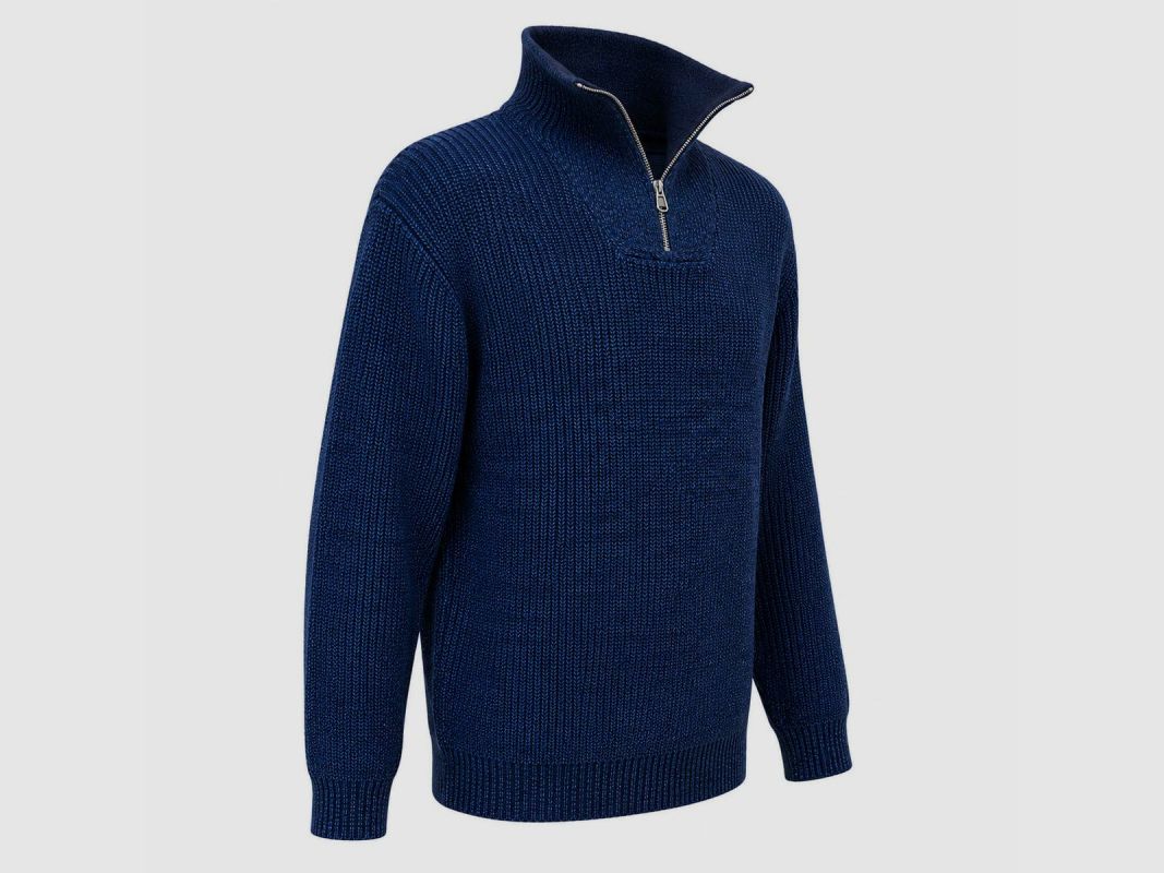 Herenpullover met hoge kraag indigo - Lange ritsmouwen, afbeelding 4 van 4