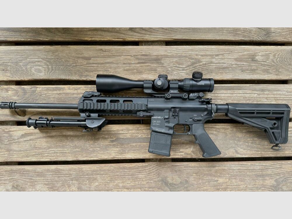 Haenel Mod. CR 223 mit Hawke 6-18x50 Endurance Zweibein offene Visierung Ko .223Rem