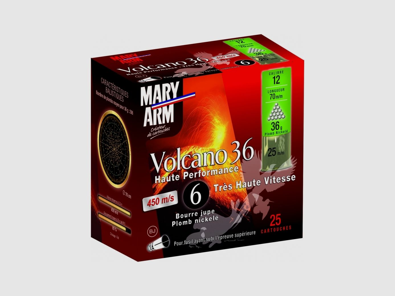 Patronen Mary Arm Volcano 36 Kal. 12 Hochgeschwindigkeit