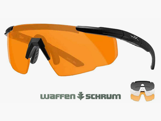 Wiley X Schießbrille Saber Advanced Set Gläser: grau, klar, helles orange, Gestell: matt schwarz