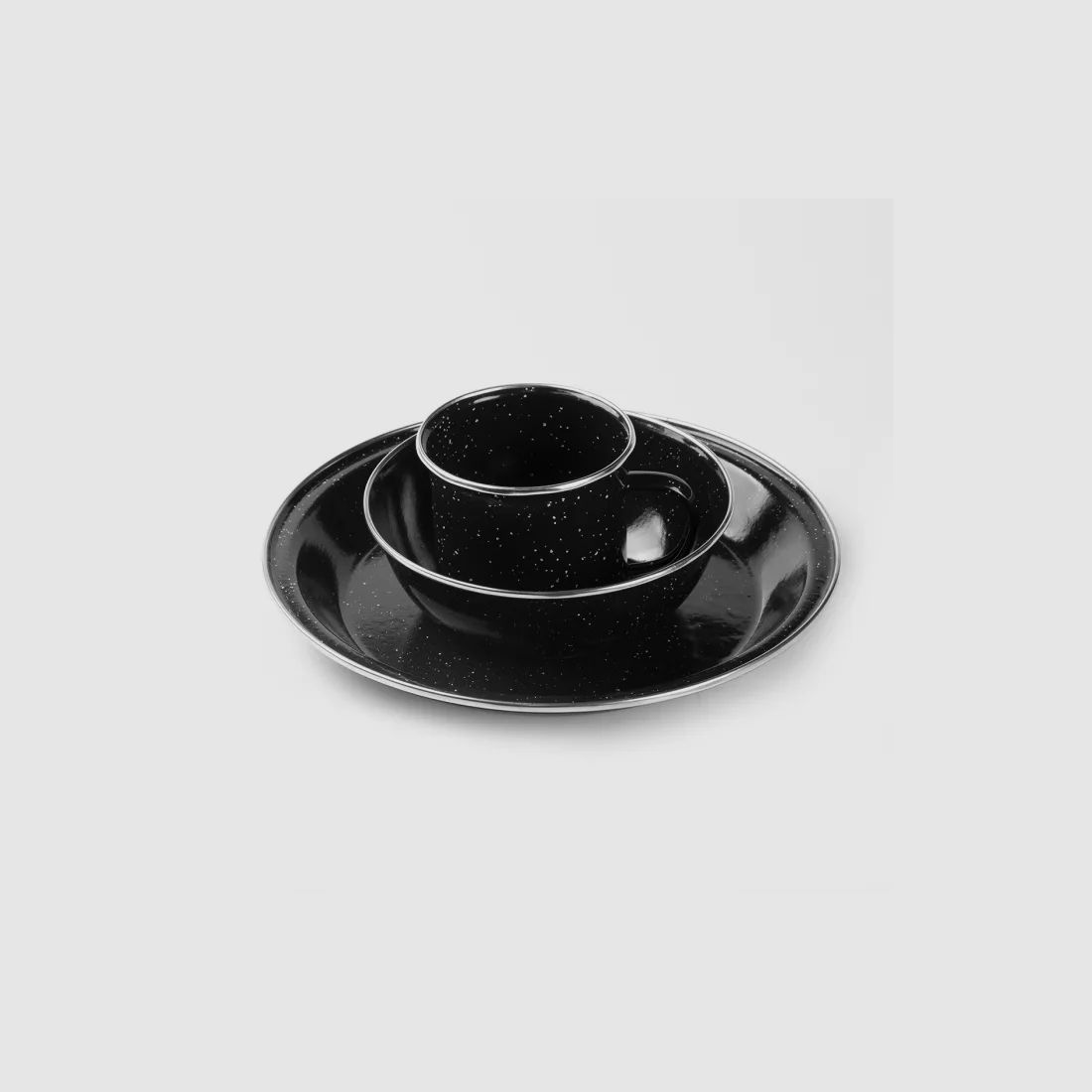 Klein emaille camping servies set 3-delig in zwart