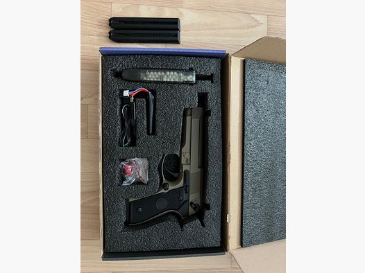 Cyma CM126/Mod.92 AEP Pistole mit Mosfet und Li-Po + Ladegerät Tan 0,5 Joule