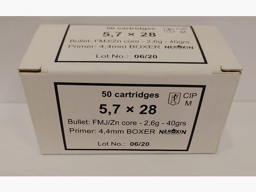 Amunicja Sellier&Bellot kal. 5,7x28 mm FMJ 2,6 g 40 grs, opakowanie 50 szt.