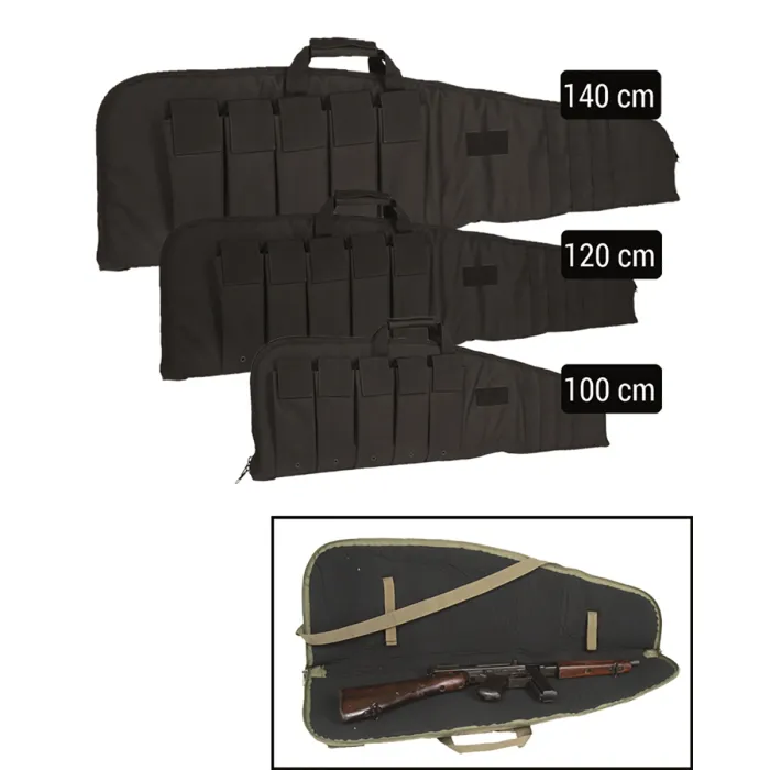 Étui de fusil / sac de fusil avec bandoulière, noir, 140 cm, avec dispositif de verrouillage