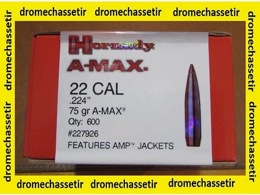 Pack de 600 Ogives Hornady A-MAX, 75grs cal 22, 224
