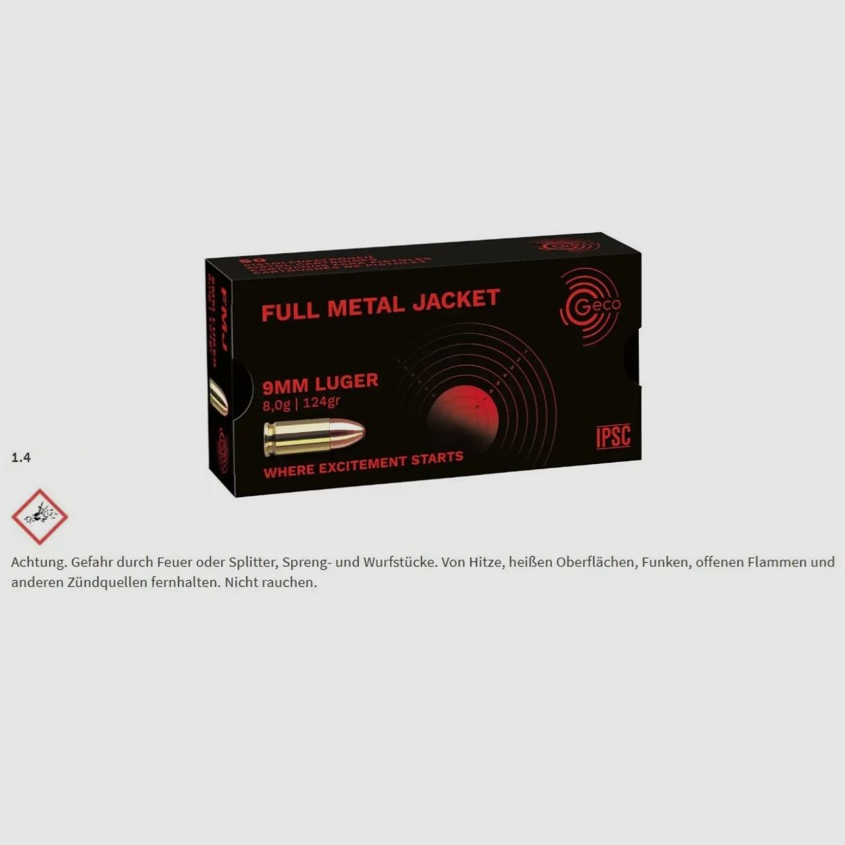 Munition GECO 9mm Luger 124grs. FMJ 1000 Stück
