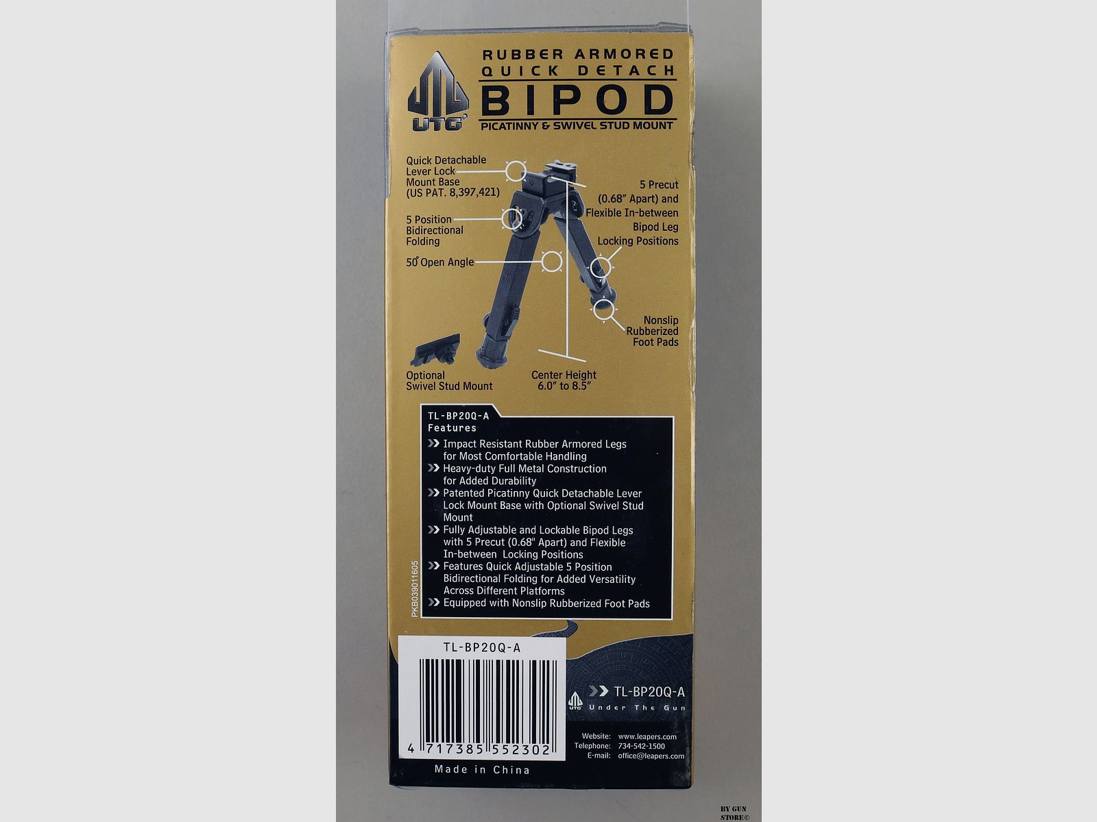 UTG Rubber Armored Full Metal QD Bipod, Height 6.0″- 8.5″, image 4 of 4