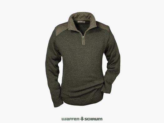 Hubertus Pullover Stehkragen m. Besatz Oliv-Braun