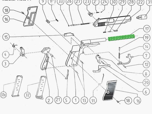 Schlittenfeder fĂĽr Walther PP Schreckschusspistole, Ersatzteil