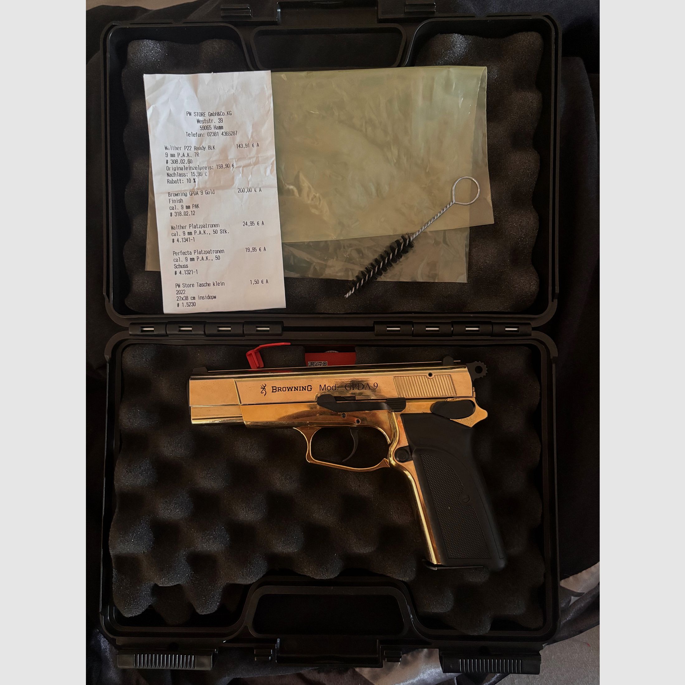 Browning 9mm Schreckschuss – Goldoptik – Top Zustand – PTB geprüft