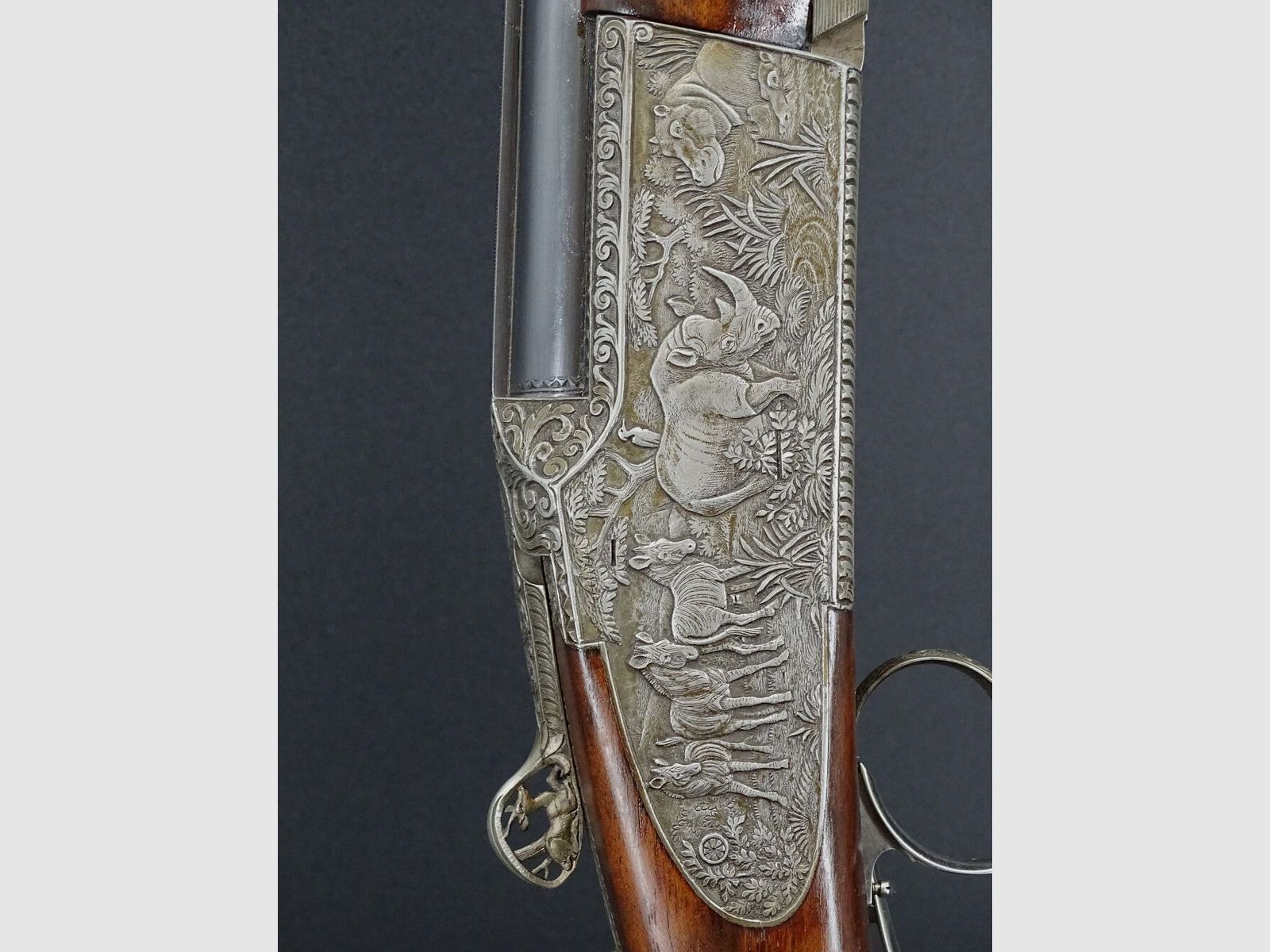 Doppelbüchse Mischitz Gravur Nashorn Wisent Gepard Kaliber 9,3x74R Sammlungsauflösung