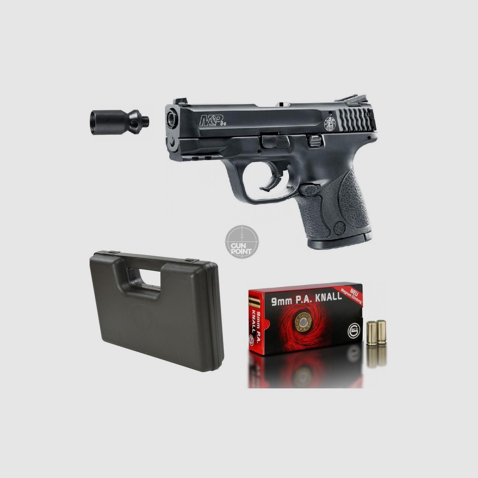 SET !!! Schreckschuss - Gas Signal Pistole - Smith&Wesson M6P9c - 9 mm P.A.K. inkl. Koffer & 50 Schuss Munition