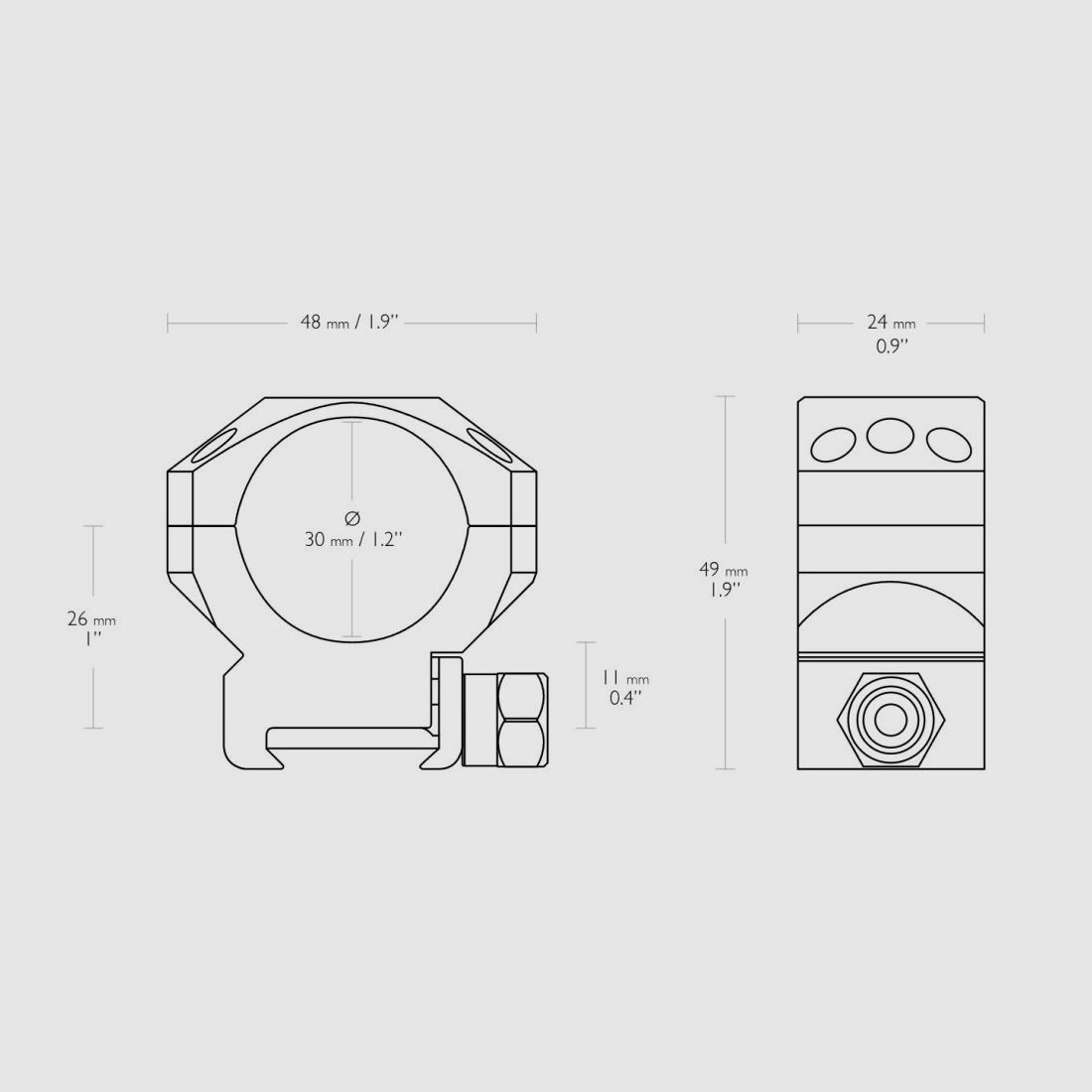 HAWKE Tactical Ring Mount, Weaver/Picatinny rail, tube: 30mm medium