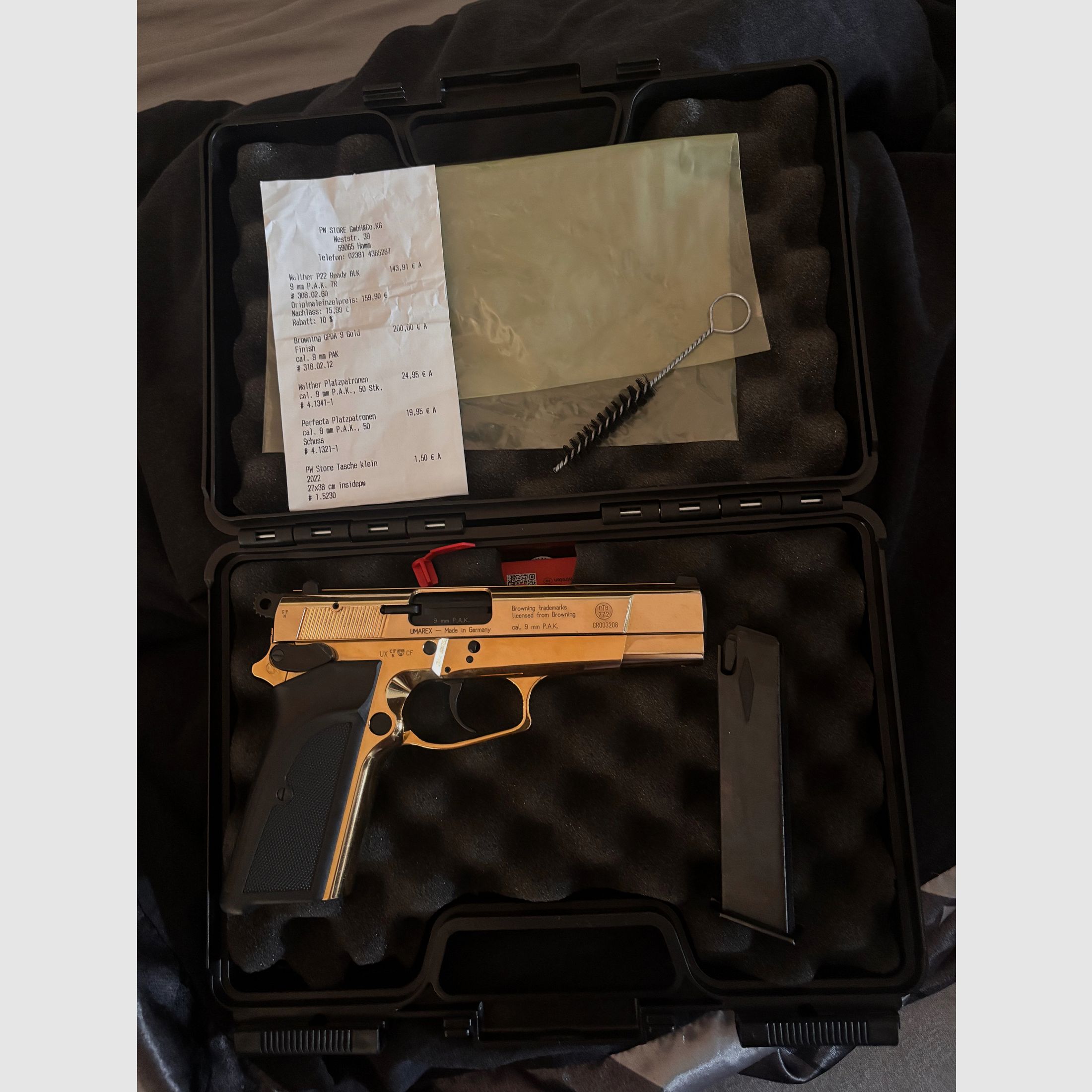 Browning 9mm Schreckschuss – Goldoptik – Top Zustand – PTB geprüft