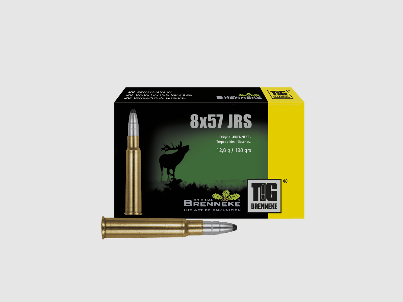 Gewehrpatrone mit TIG-Geschoss – 8 x 57 IRS, Orig. BRENNEKE TIG 12,8 g VE20