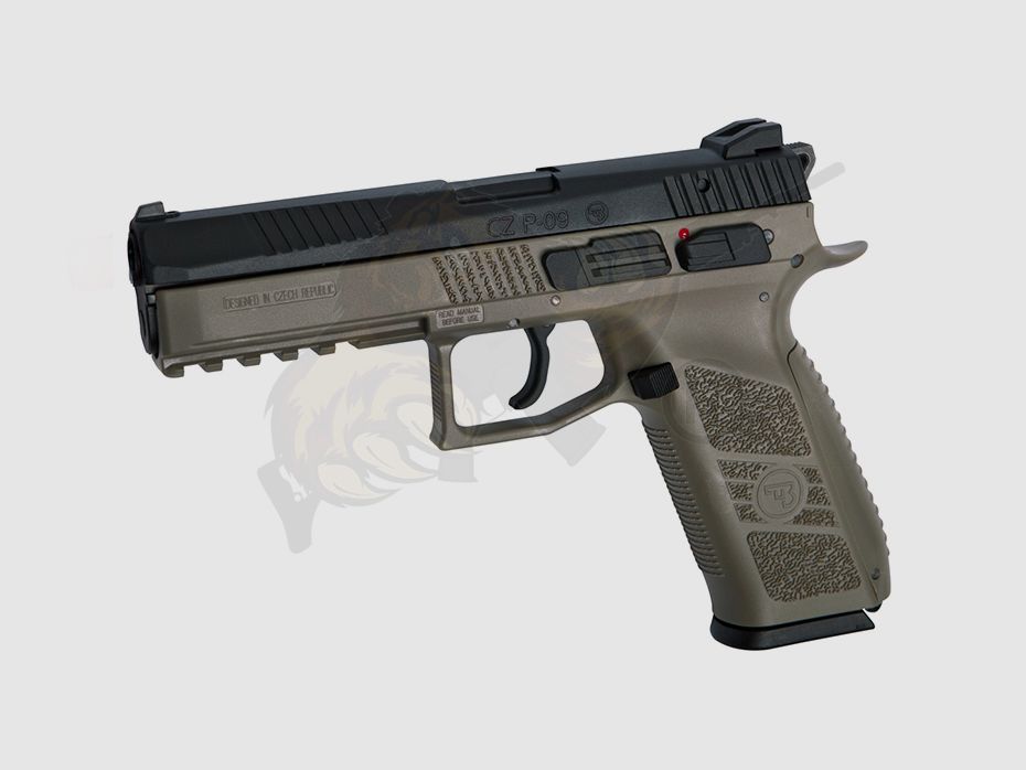 CZ P-09 Metall Slide Airsoft Pistole GBB, incl. Case, FDE/Schwarz -F-