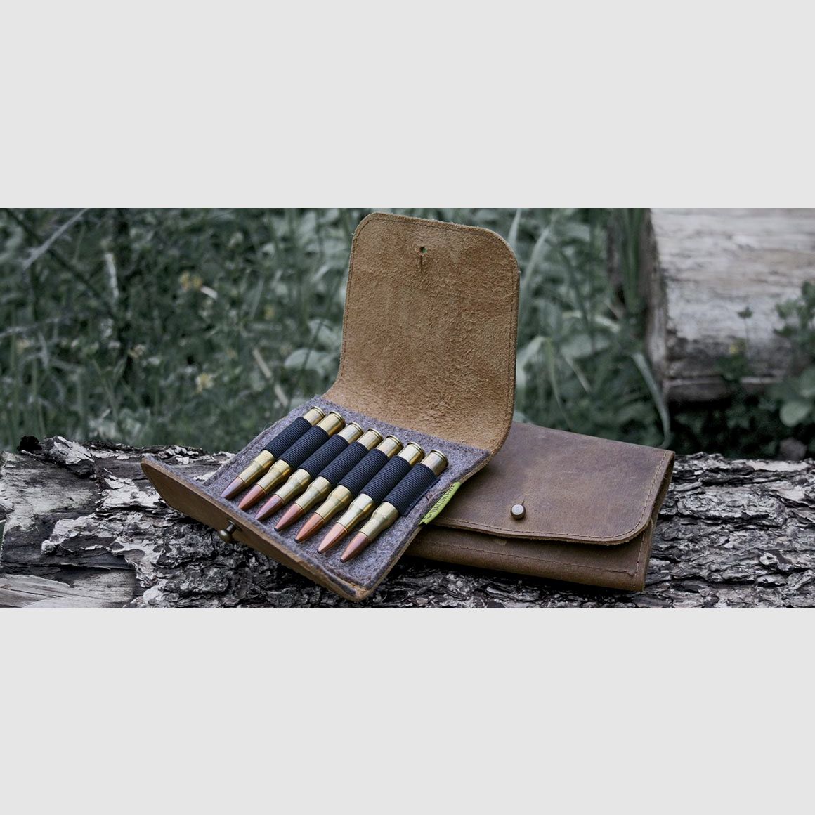 Forest owl rifle nubuck leather cartridge case