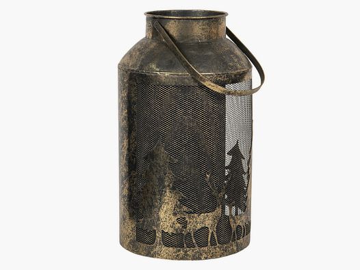 Lovergreen decoration motif milk jug as lantern deer family copper color - metal