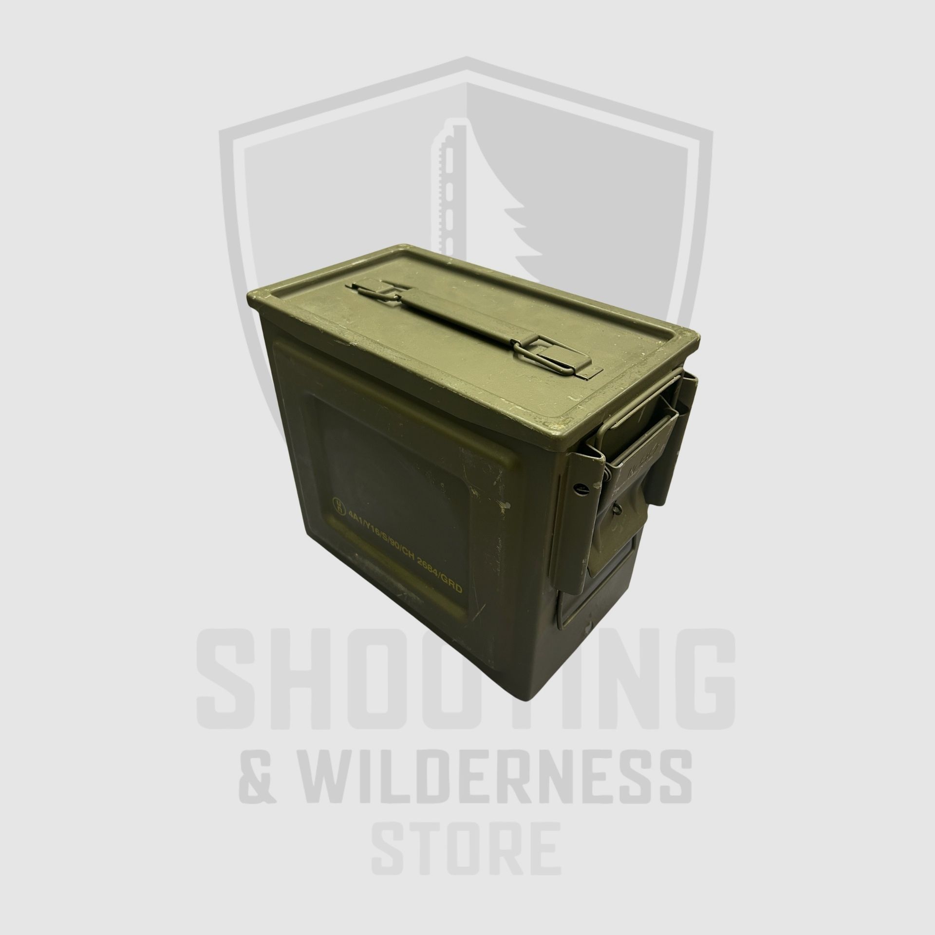 Boîte à munitions en métal, usagée, vide, moyenne, image 1 sur 2