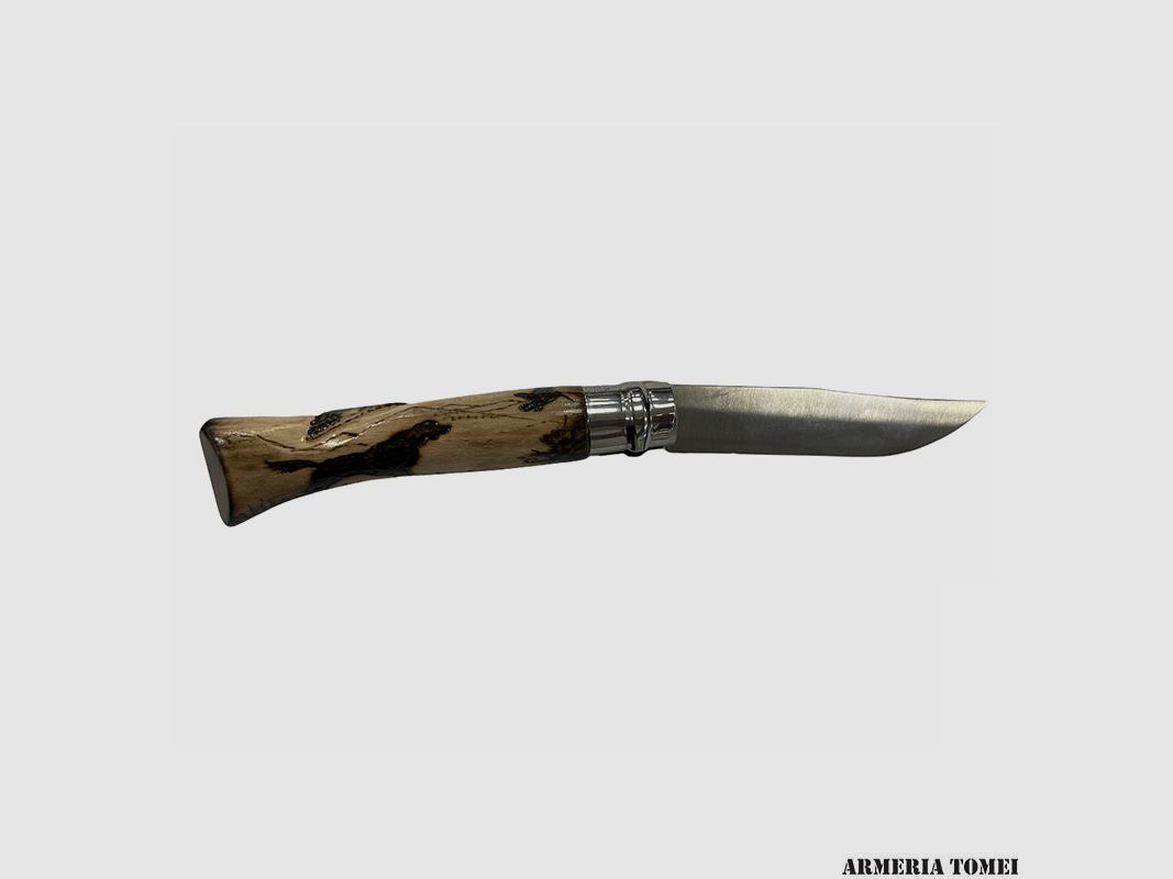 Messer – Opinel – N.10 Carbonstahl mit Design – Schnepfe/Jagdscene – Handgefertigt, Bild 2 von 2
