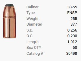 Balle Barnes .38-55/.377 255GR Originals TM FN FB 50 pièces