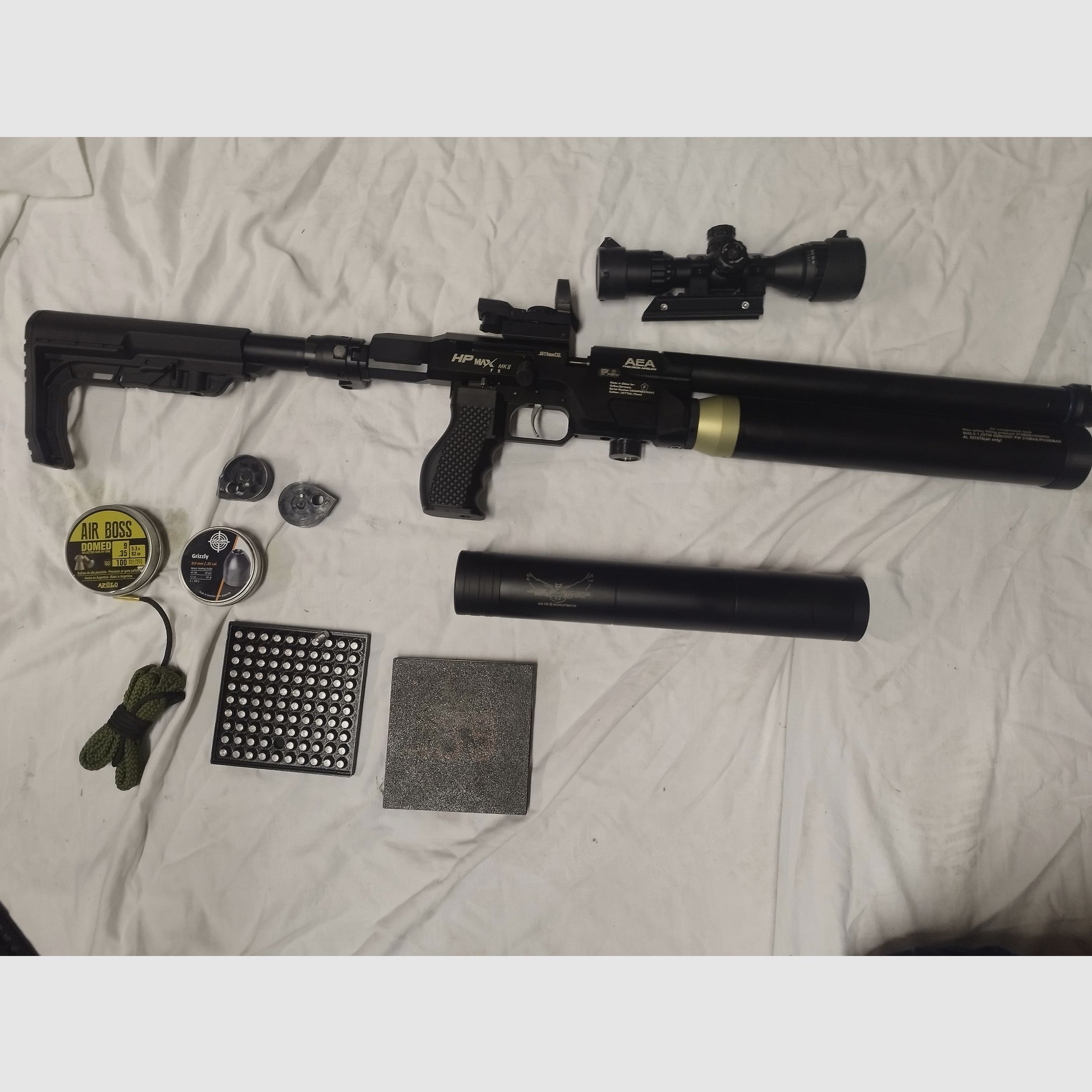 AEA HP Max MK2 Jads suppressor + extender, bullets, accessories