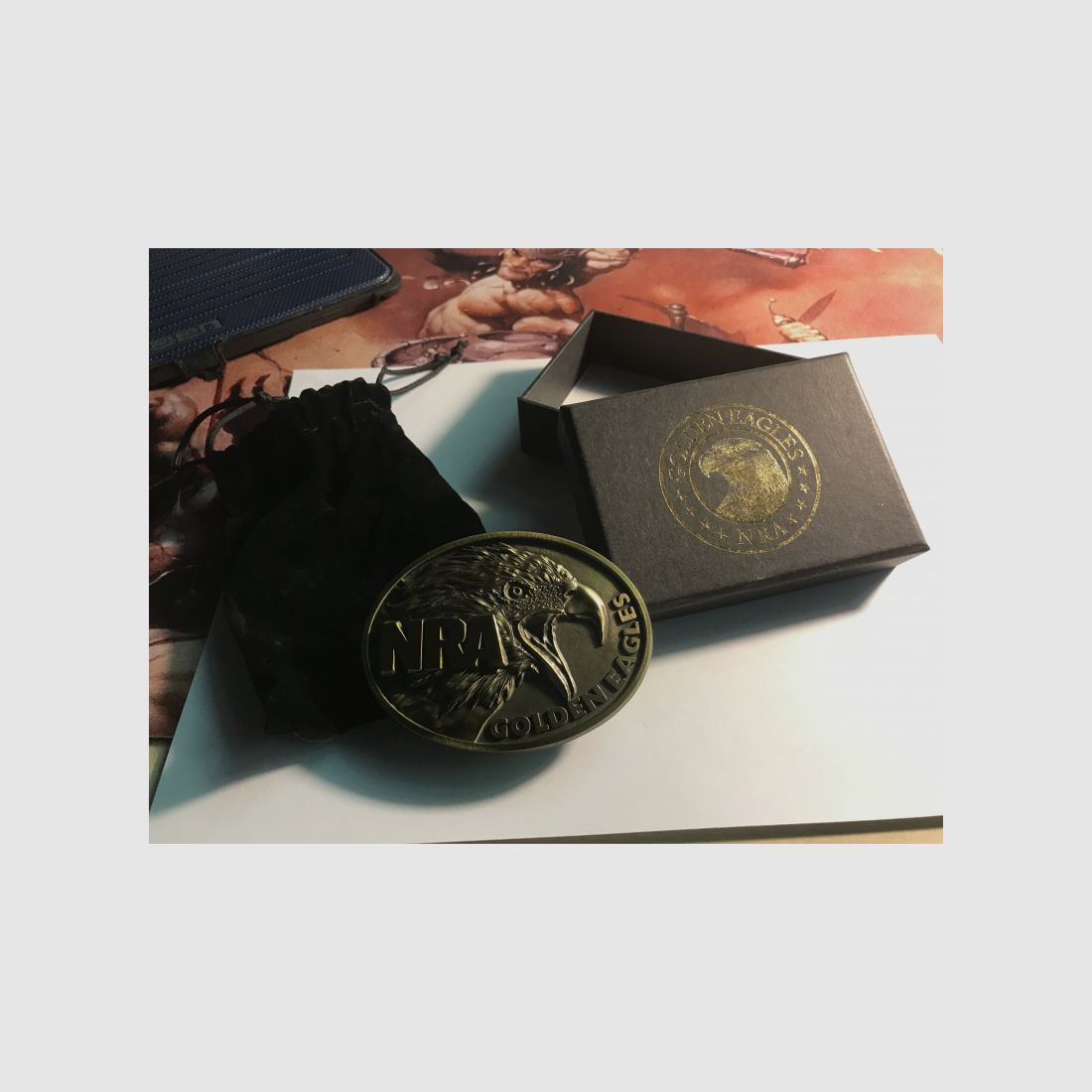 National Rifle Association, NRA, Golden Eagles Gürtelschnalle, mit box