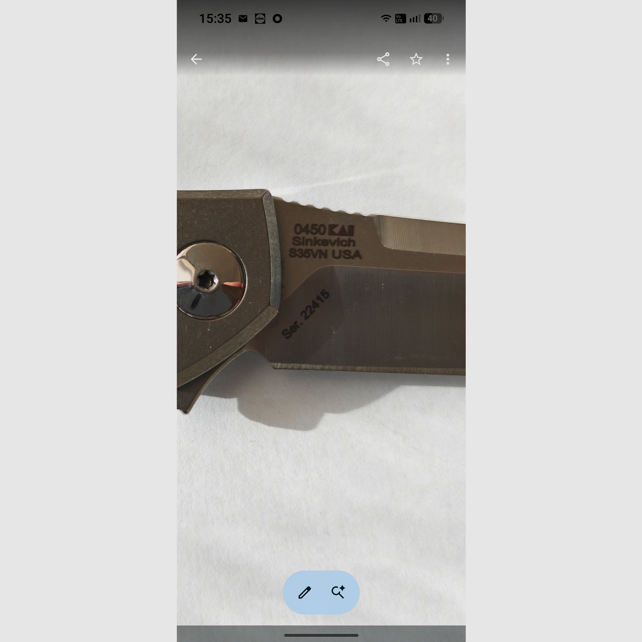 Zero Tolerance ZT 0450 Sinkevich Titan comme neuf