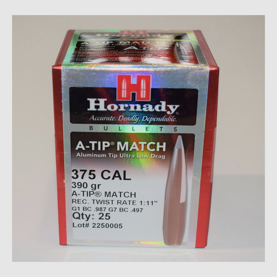 BOX 25 GESCHOSSE HORNADY 390 grains A-TIP MATCH Kal. 375 Ref. 3729