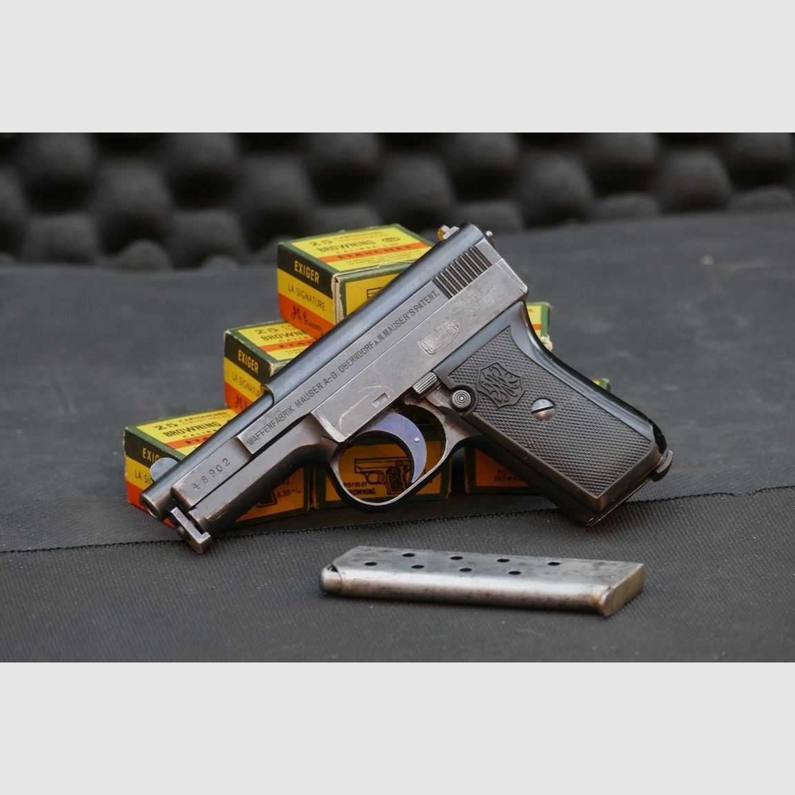 Mauser 1910, 765mm Browning, Ersatzteilträger, Lauf aufgebaucht.