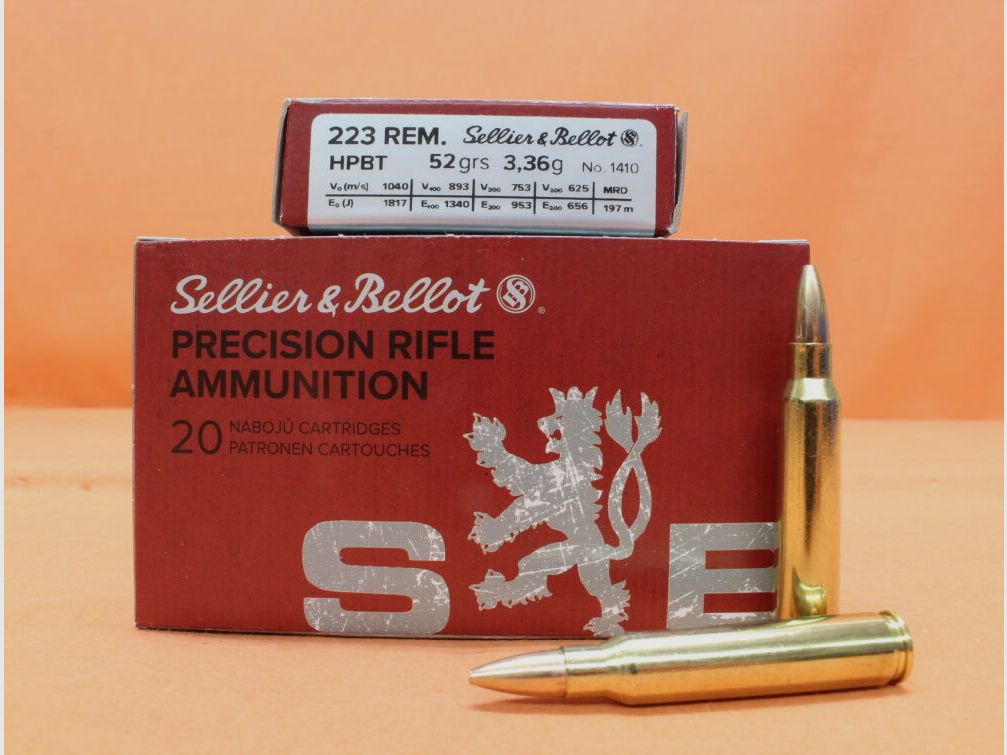 S&B Sellier & Bellot Patrone .223Rem S&B/ Sellier&Bellot 52grs HPBT Match (2886) VE 20 Patronen/ 3,36g Hohlspitz-Torpedoheck-Match