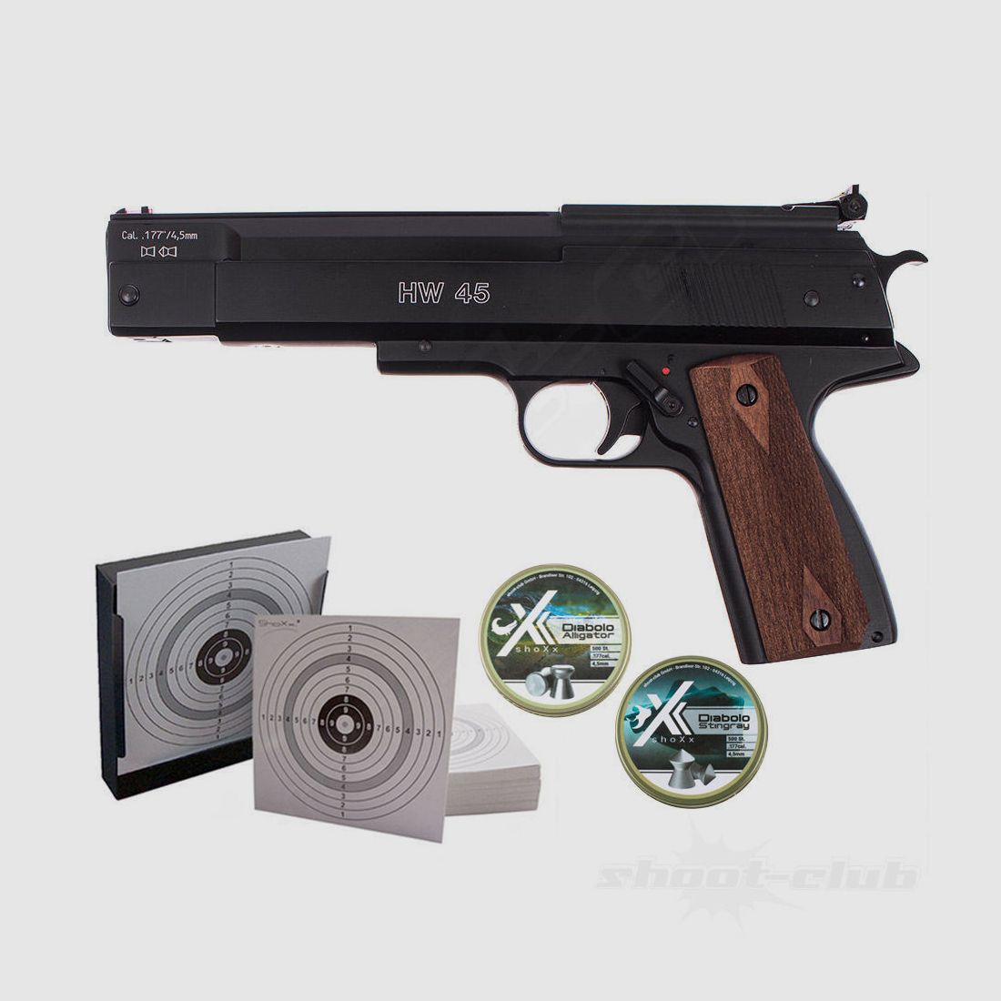 Weihrauch HW 45 air pistol in set I 4.5mm - blued