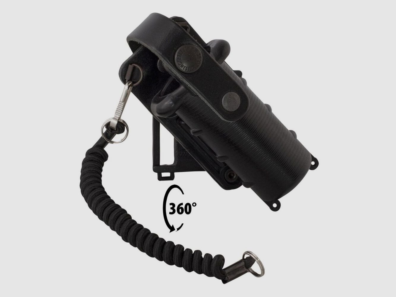 Pepper spray/defense spray belt holster with retention strap