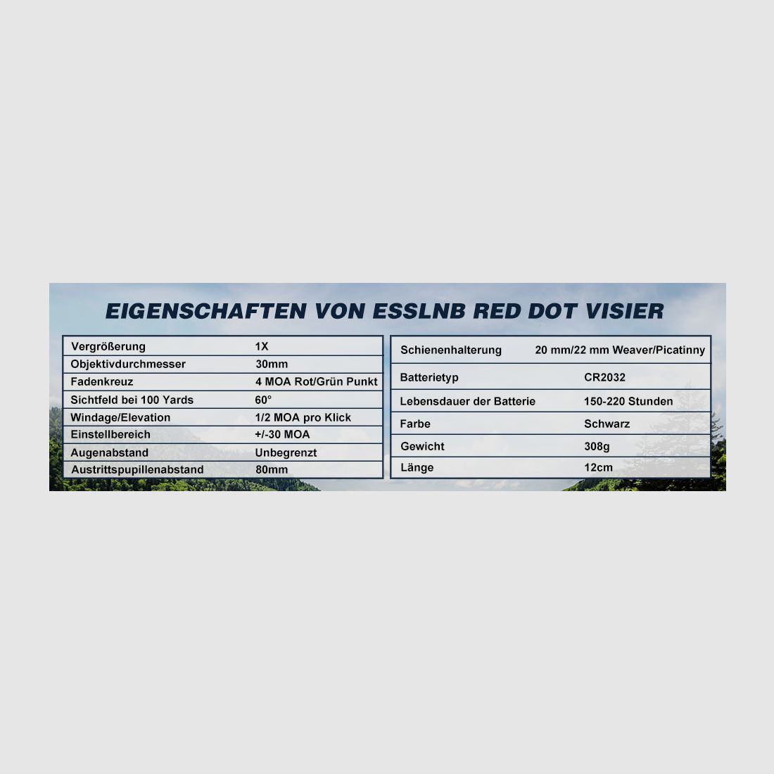 ESSLNB 30mm Red Dot - Red dot sight for Picatinny - Dot reticle - red/green